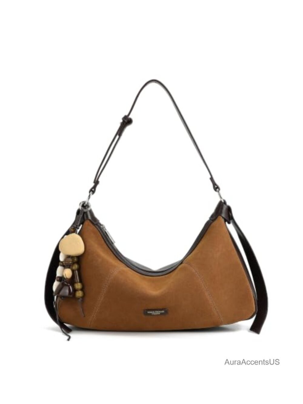 Faux Suede Hobo Shoulder Bag Crescent Slouchy Adjustable Strap Zip